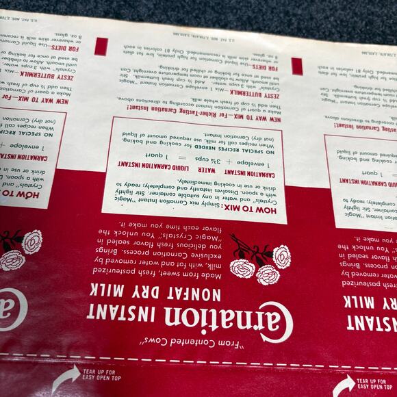 Carnation Instant Dry Milk Vintage Uncut Product Label - 1960's Advertisement - Picture 3 of 8